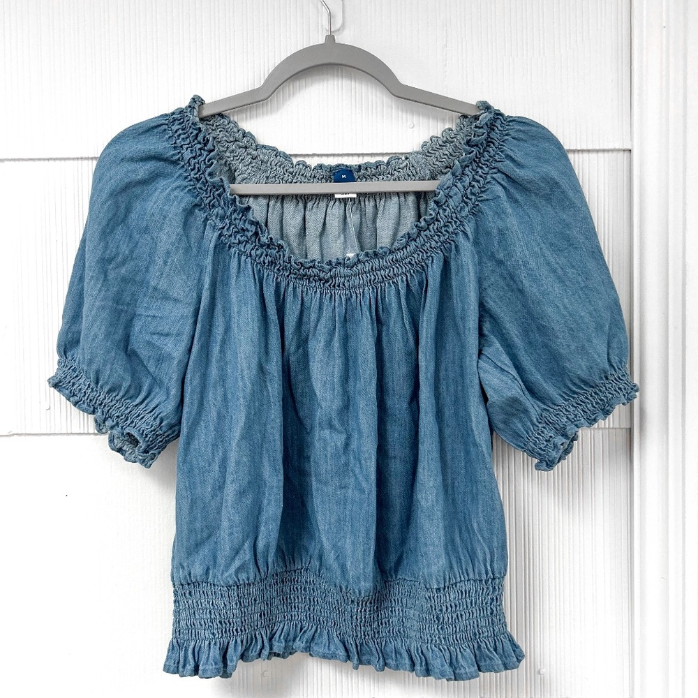 Old Navy Scoop-Neck Smocked Chambray Blouse